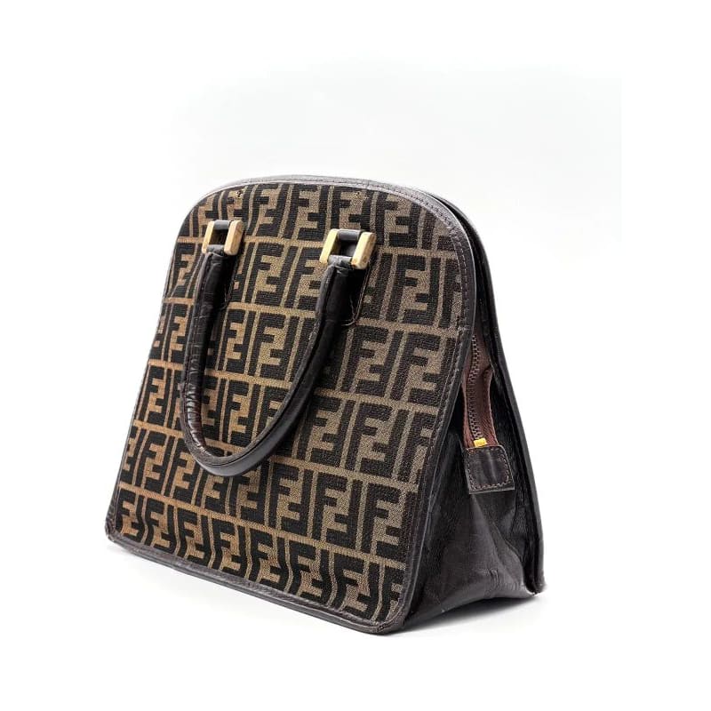 Fendi Handbag Zucca Pattern Brown Canvas Leather 62 Bs172 — view 3