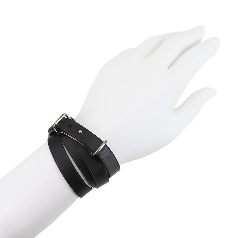 Hermes Hapi Double Tour Bracelet Leather Black Silver Hardware Accessories — view 8