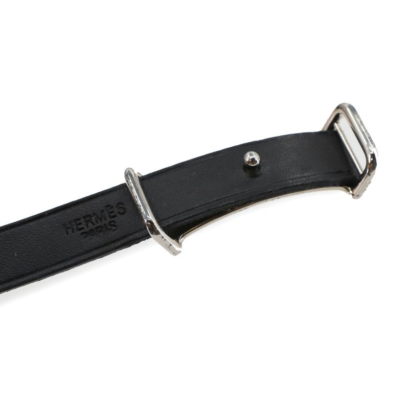 Hermes Hapi Double Tour Bracelet Leather Black Silver Hardware Accessories — view 5