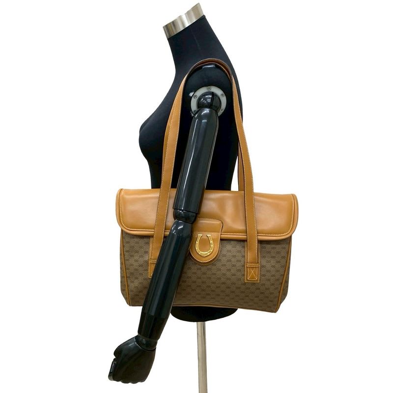 Gucci Vintage Micro GG Horseshoe Hardware Leather Bag Tote