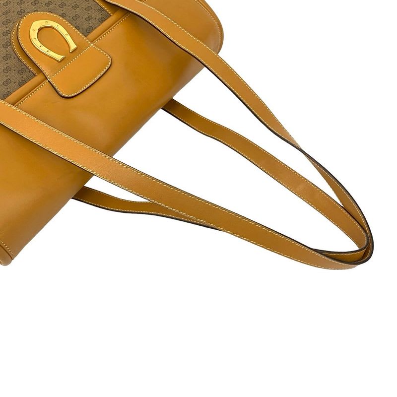 Gucci Vintage Micro GG Horseshoe Hardware Leather Bag Tote