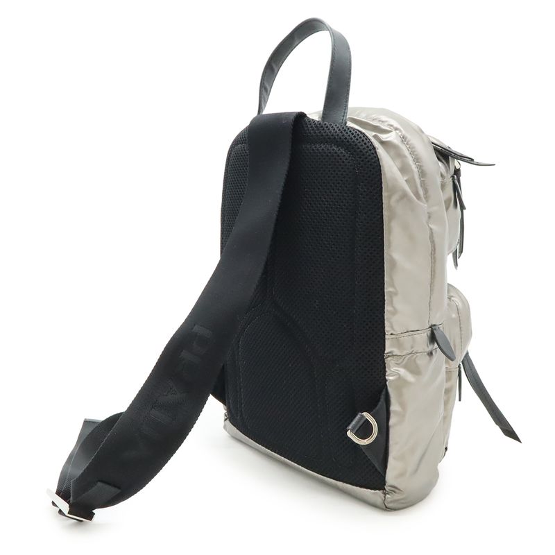 Prada Triangle Logo Body Bag Shoulder Crossbody Nylon Leather Ferro — view 2