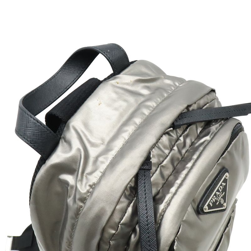 Prada Triangle Logo Body Bag Shoulder Crossbody Nylon Leather Ferro — view 6