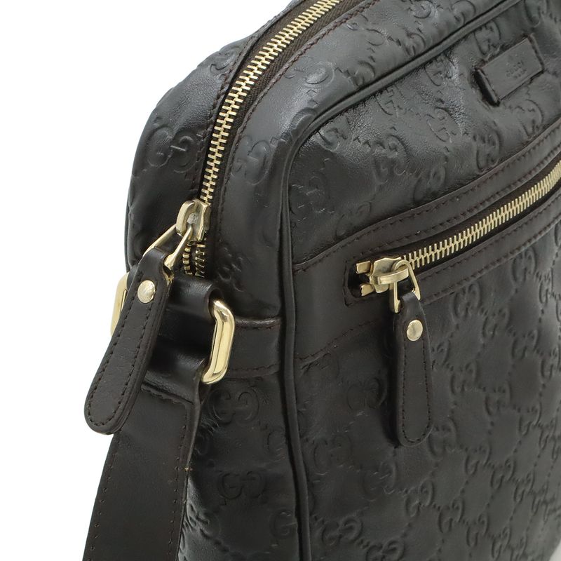 Gucci Guccissima Shoulder Bag Crossbody Leather Dark Brown Gold Hardware — view 6