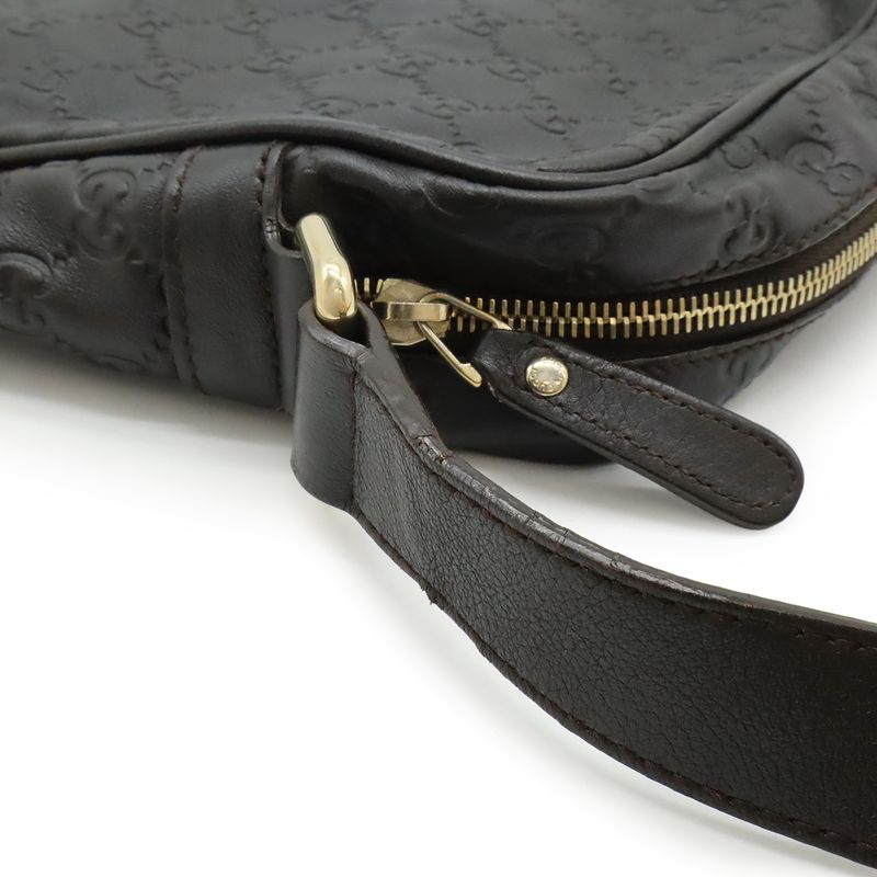 Gucci Guccissima Shoulder Bag Crossbody Leather Dark Brown Gold Hardware — view 8