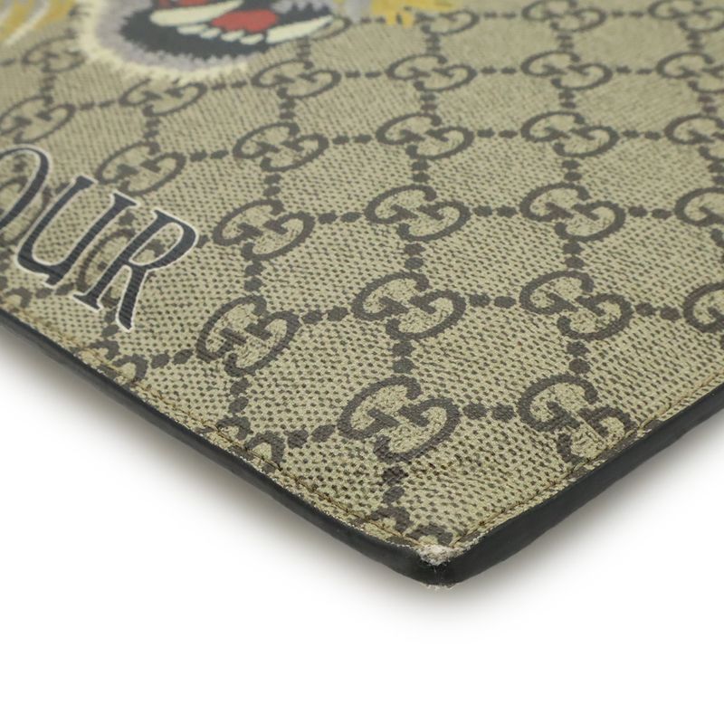 Gucci GG Supreme Clutch Bag Second Taiga Tiger Print Leather Khaki — view 3