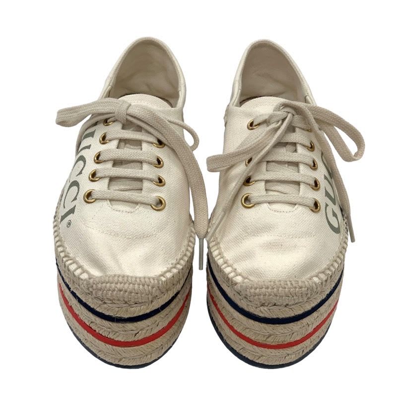Gucci Sneakers Shoes Canvas Ivory Red Blue Logo Espadrilles Platform — view 2