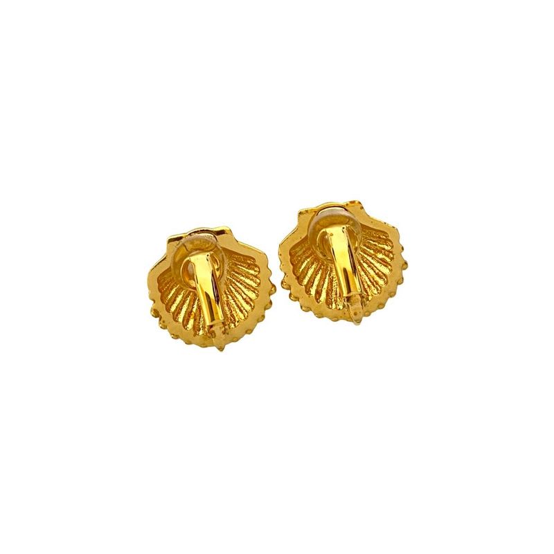 Chanel Coco Mark Shell Motif GP Rhinestone Earrings Ear 23GC — view 5