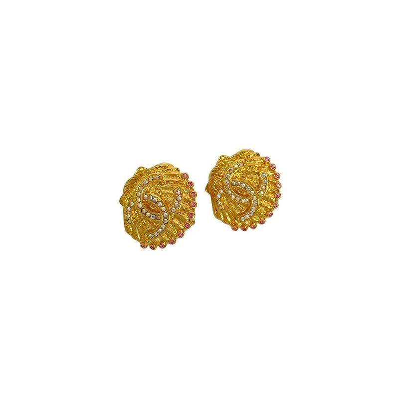 Chanel Coco Mark Shell Motif GP Rhinestone Earrings Ear 23GC — view 4