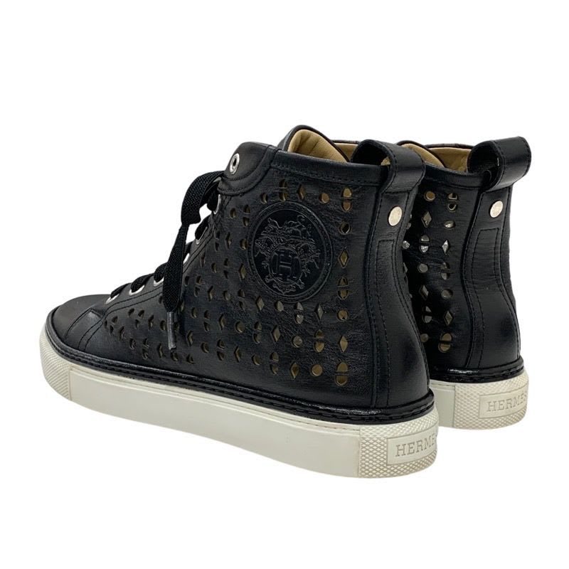 Hermes Jimmy Sneakers Shoes Leather Black Punching High Cut — view 4