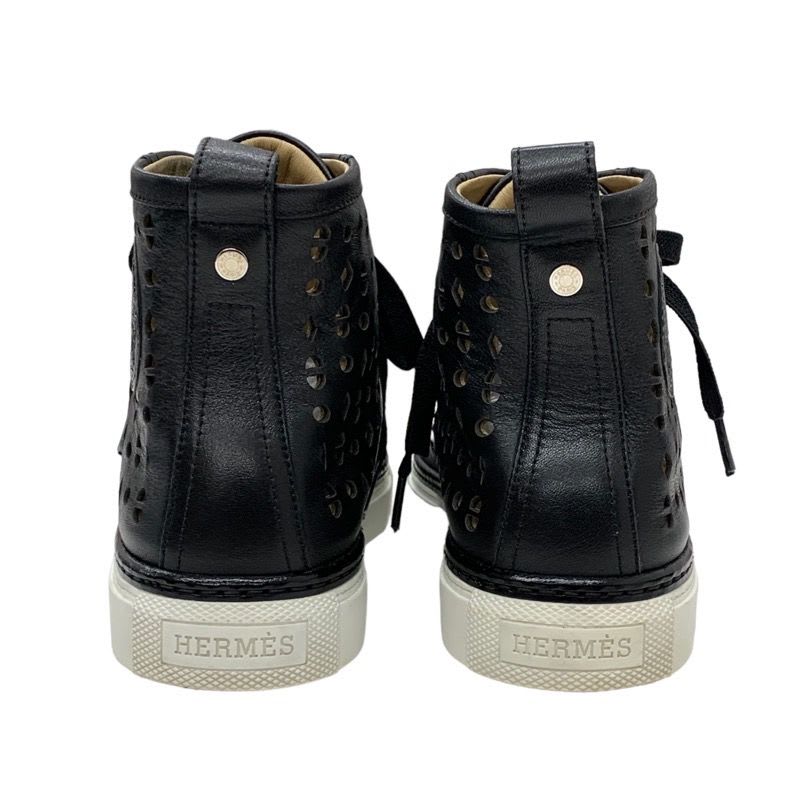 Hermes Jimmy Sneakers Shoes Leather Black Punching High Cut — view 5