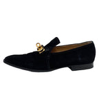 Hermes Loafers Leather Shoes Suede Black Gold Kelly Hardware Flat — view 3