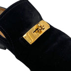 Hermes Loafers Leather Shoes Suede Black Gold Kelly Hardware Flat — view 9