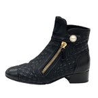 Chanel Boots Short Shoes Coco Mark Pearl Quilting Leather Black — view 3