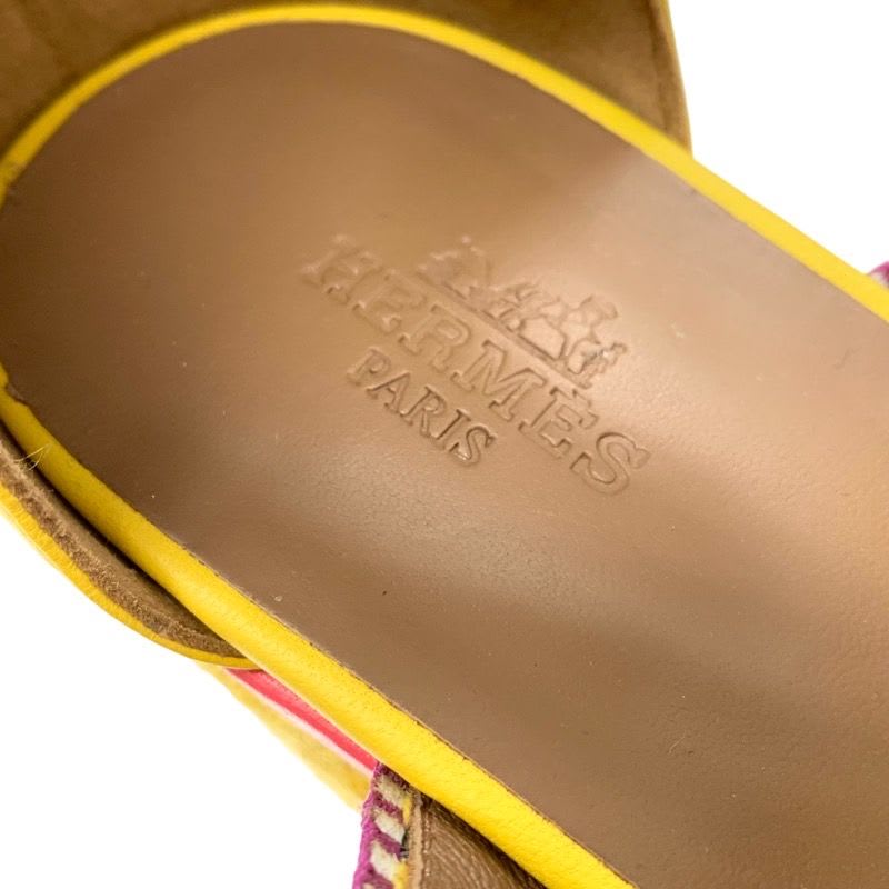 Hermes Sandals Shoes Leather Yellow Pink Multicolor Wedge Sole — view 7