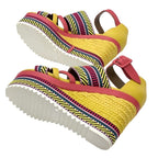Hermes Sandals Shoes Leather Yellow Pink Multicolor Wedge Sole — view 6