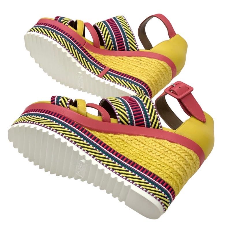 Hermes Sandals Shoes Leather Yellow Pink Multicolor Wedge Sole — view 6