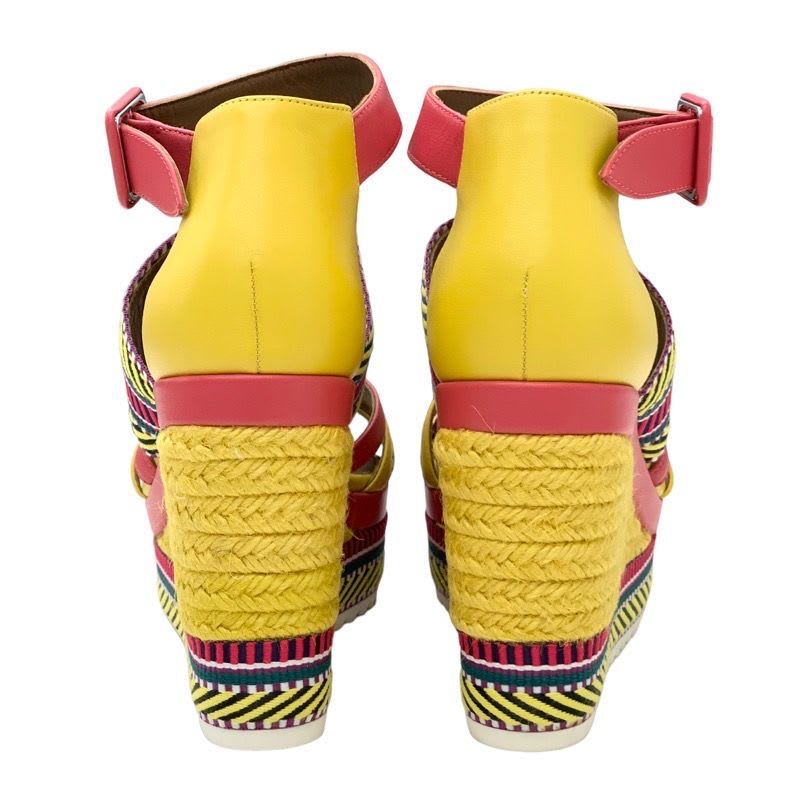 Hermes Sandals Shoes Leather Yellow Pink Multicolor Wedge Sole — view 5
