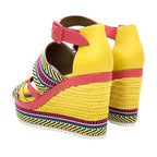 Hermes Sandals Shoes Leather Yellow Pink Multicolor Wedge Sole — view 4