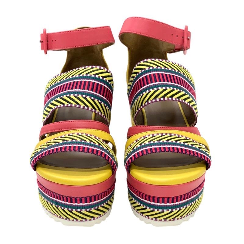 Hermes Sandals Shoes Leather Yellow Pink Multicolor Wedge Sole — view 2