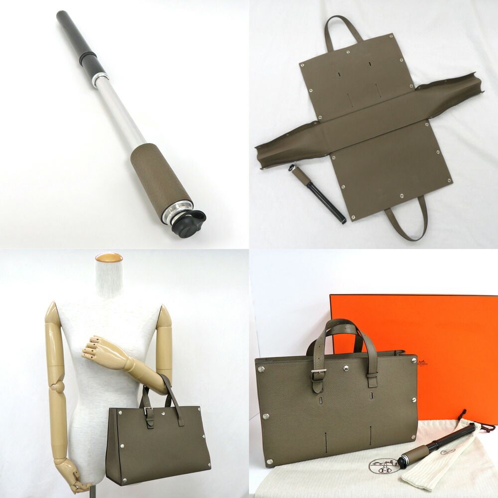 Hermes Sac Vero Etoupe Silver Hardware Taurillon Clemence Tote Bag — view 2