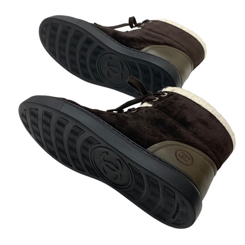 Chanel Sneakers Shoes Suede Leather Brown White High Cut Coco Mark — view 6