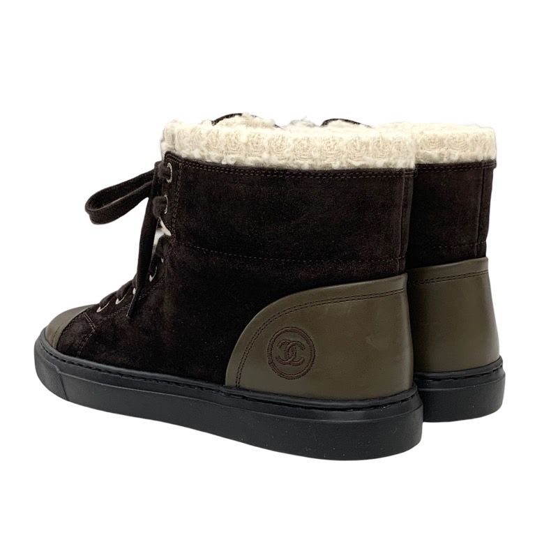 Chanel Sneakers Shoes Suede Leather Brown White High Cut Coco Mark — view 4