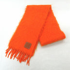 Loewe Muffler Orange Mohair Wool Fringe Leather Tag Accessori Scarf — view 2