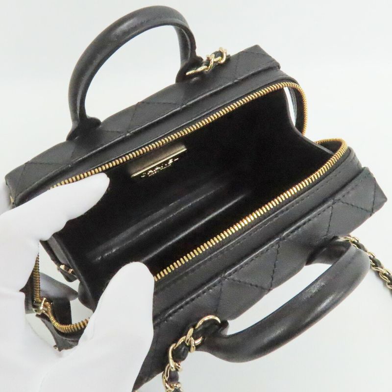 Chanel Small Vanity Case Chain Shoulder Bag As3344 Black Gold Hardware — view 6