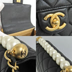 Chanel Flap Bag With Faux Pearl Chain Shoulder Quilted Black — view 9