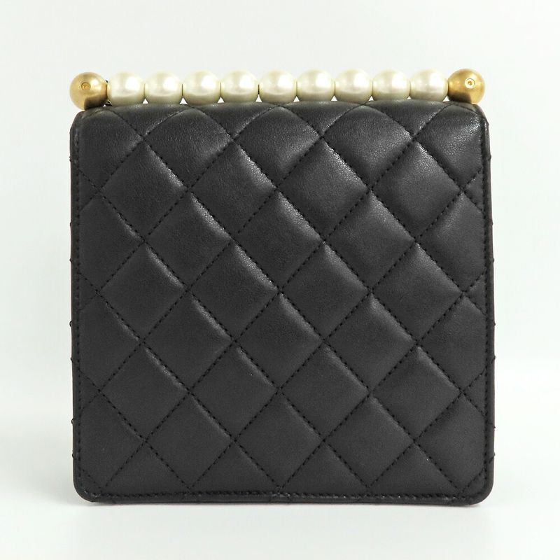 Chanel Flap Bag With Faux Pearl Chain Shoulder Quilted Black — view 3