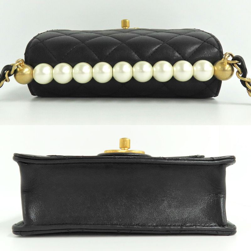 Chanel Flap Bag With Faux Pearl Chain Shoulder Quilted Black — view 5