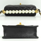 Chanel Flap Bag With Faux Pearl Chain Shoulder Quilted Black — view 5