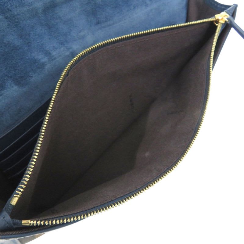 Fendi Pecan Pattern 8 M0284 Leather Canvas Blue Brown Clutch Bag 0475 — view 8