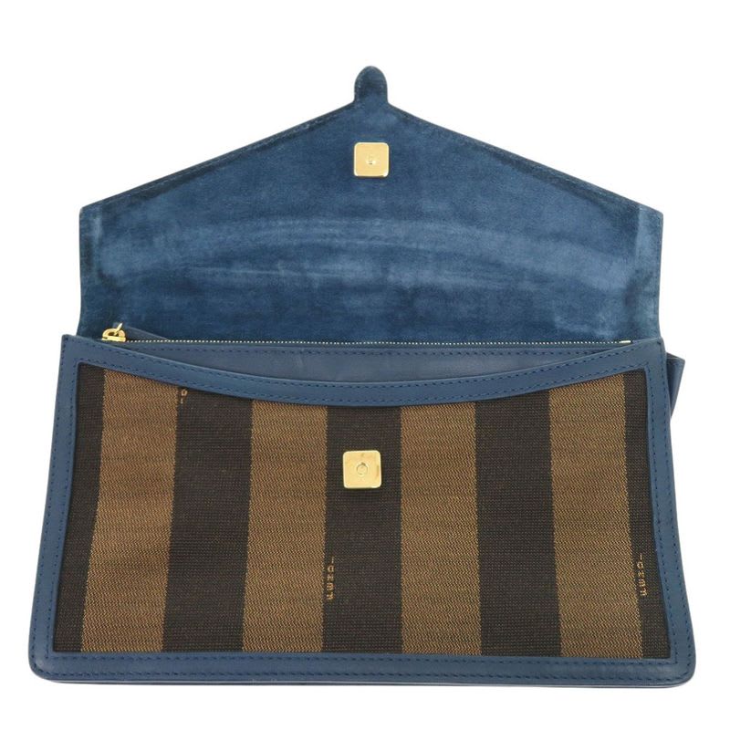 Fendi Pecan Pattern 8 M0284 Leather Canvas Blue Brown Clutch Bag 0475 — view 4