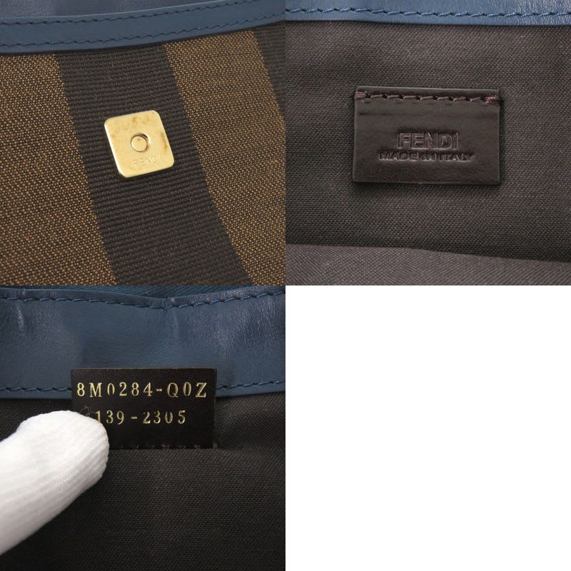 Fendi Pecan Pattern 8 M0284 Leather Canvas Blue Brown Clutch Bag 0475 — view 9