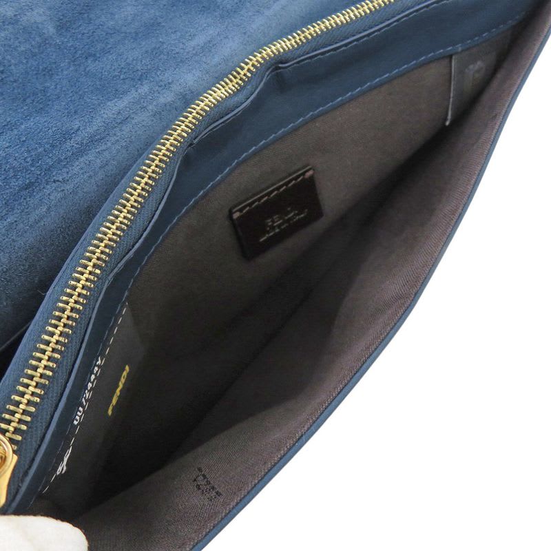 Fendi Pecan Pattern 8 M0284 Leather Canvas Blue Brown Clutch Bag 0475 — view 7