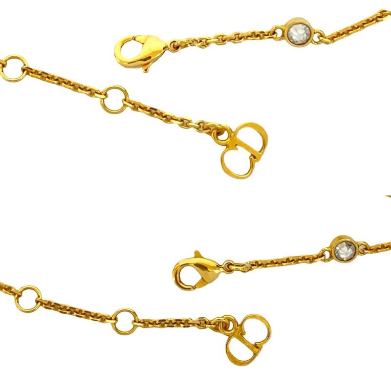 Christian Dior CD Logo GP Rhinestone Faux Pearl Bracelet Gold 04991 — view 3