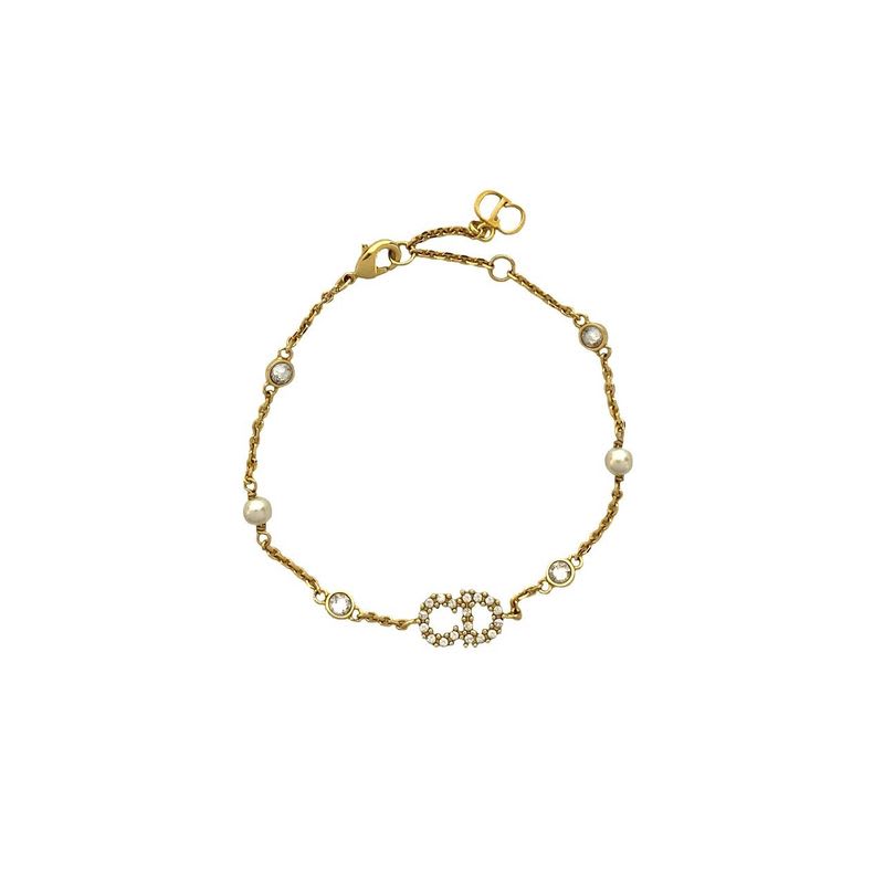 Christian Dior CD Logo GP Rhinestone Faux Pearl Bracelet Gold 04991 — view 4