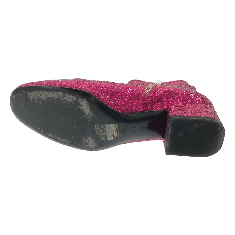 Saint Laurent Paris Side Zip Glitter Lame Short Boots Pink 36 — view 4