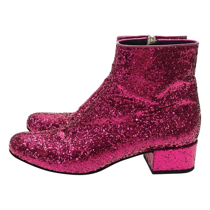 Saint Laurent Paris Side Zip Glitter Lame Short Boots Pink 36 — view 2