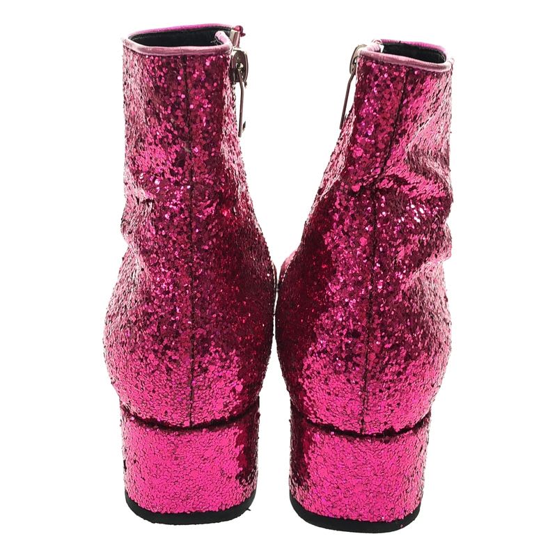 Saint Laurent Paris Side Zip Glitter Lame Short Boots Pink 36 — view 3