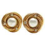 Chanel Pearl Rhinestone Round Gold Plated Faux — view 3