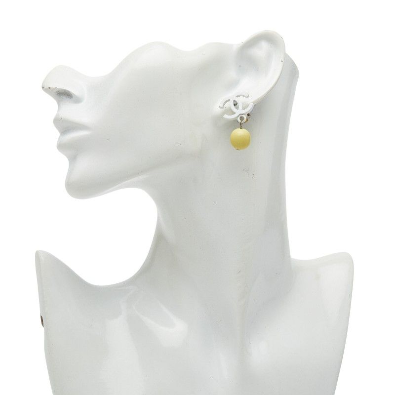 Chanel Coco Mark Earrings Swing White Yellow Plastic — view 7