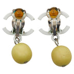 Chanel Coco Mark Earrings Swing White Yellow Plastic — view 4