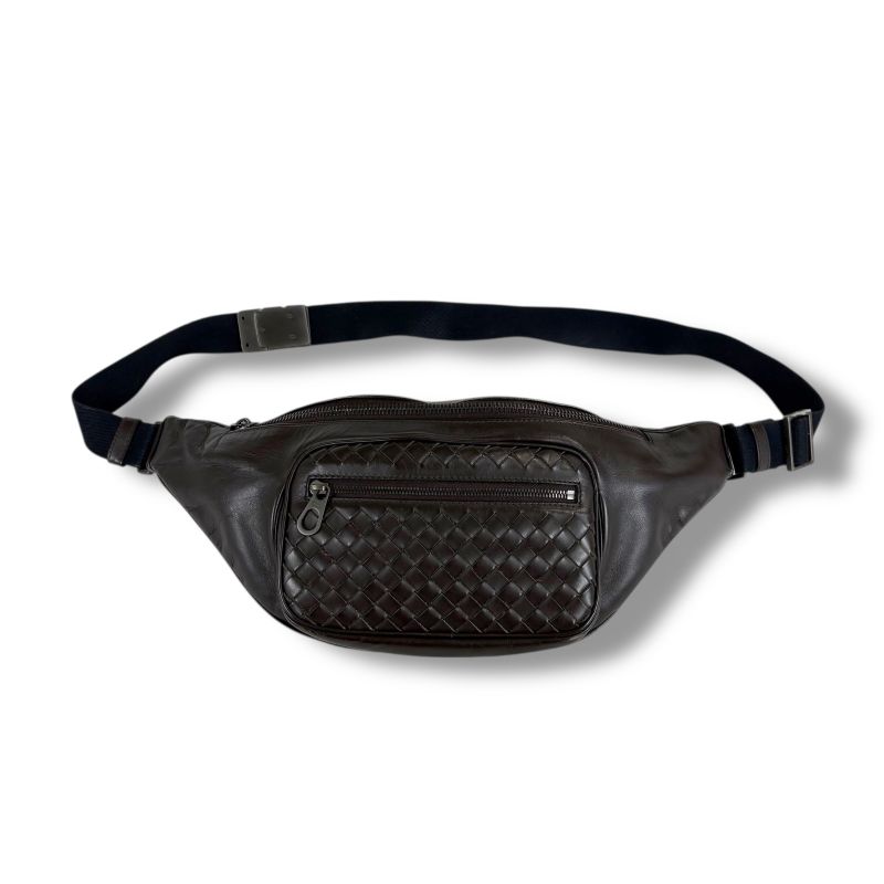 Bottega Veneta Intrecciato Leather Waist Pouch Crossbody Bag Dark Brown