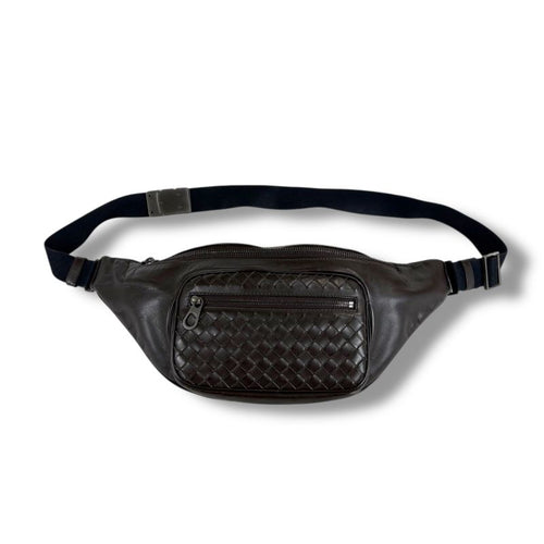 Bottega Veneta Intrecciato Leather Waist Pouch Crossbody Bag Dark Brown