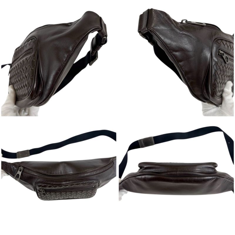 Bottega Veneta Intrecciato Leather Waist Pouch Crossbody Bag Dark Brown
