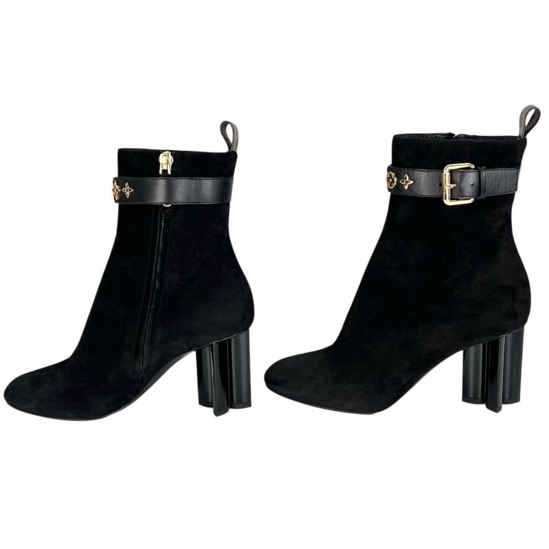 Louis Vuitton 2021 1 A965 S Silhouette Line Suede Leather Ankle Boots Black — view 3