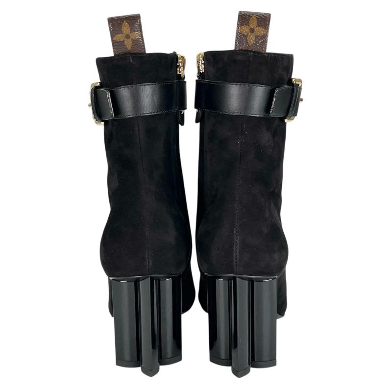 Louis Vuitton 2021 1 A965 S Silhouette Line Suede Leather Ankle Boots Black — view 4